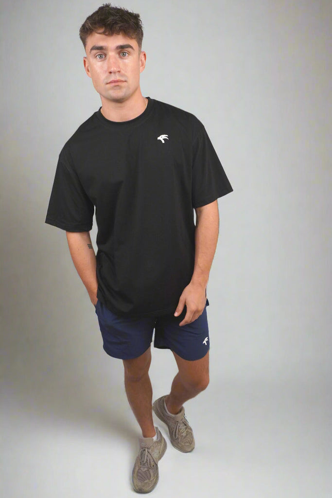 Oversize Side Mesh Tee - Carbon Black