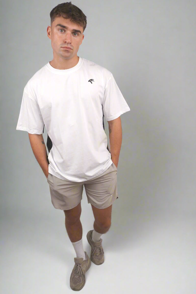 Oversize Side Mesh Tee - Cotton White
