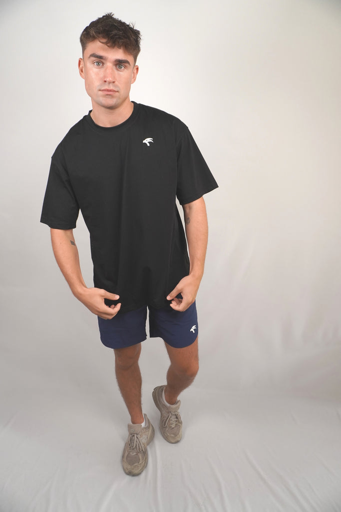 Oversize Side Mesh Tee - Carbon Black
