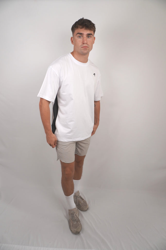 Oversize Side Mesh Tee - Cotton White